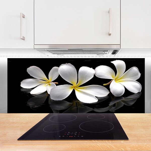 Panou sticla bucatarie Flori Floral Alb Negru