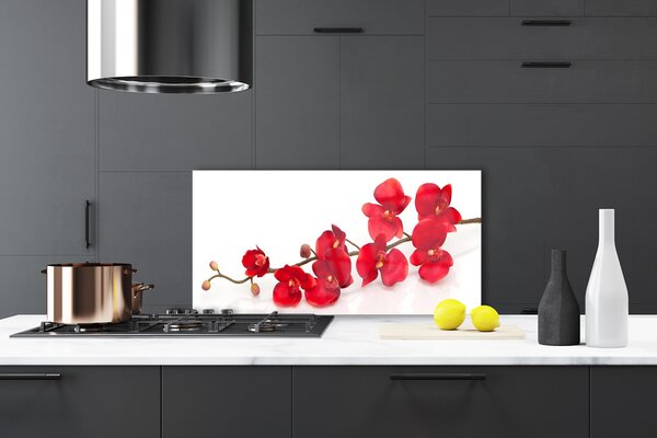Panou sticla bucatarie Flori Floral Roșu
