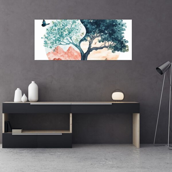 Tablou – Arbore acvarelă plin de viață (120x50 cm)
