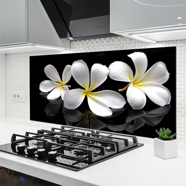 Panou sticla bucatarie Flori Floral Alb Negru