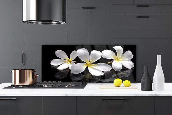 Panou sticla bucatarie Flori Floral Alb Negru