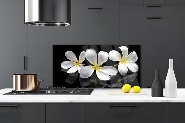 Panou sticla bucatarie Flori Floral Alb Negru