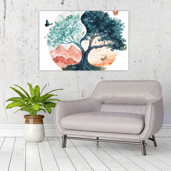 Tablou – Arbore acvarelă plin de viață (90x60 cm)