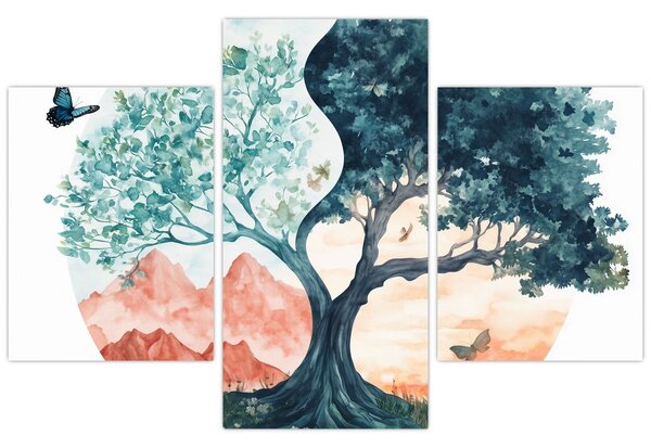 Tablou – Arbore acvarelă plin de viață (90x60 cm)
