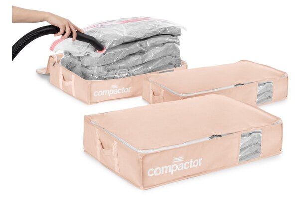 Cutii de depozitare sub pat 3 buc. din plastic cu vacuum 65x45x15,5 cm Pink Edition – Compactor