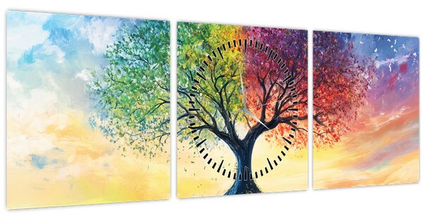 Tablou – Arbore pictat al anotimpurilor (cu ceas) (90x30 cm)