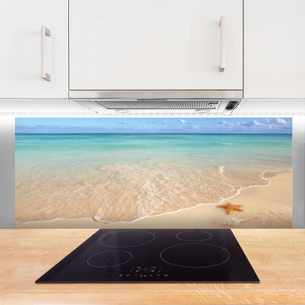 Panou sticla bucatarie Sea Beach Peisaj Starfish Albastru Maro