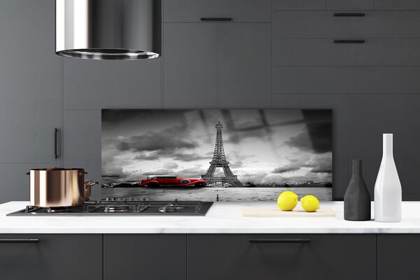 Panou sticla bucatarie Eiffelturm auto Paris Arhitectura Red Gray