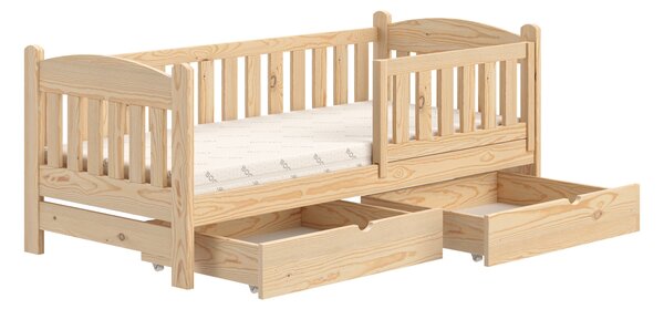 Pat pentru copii din lemn Alvins cu sertare 70x140 - pin