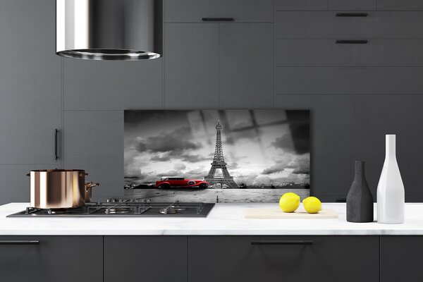 Panou sticla bucatarie Eiffelturm auto Paris Arhitectura Red Gray