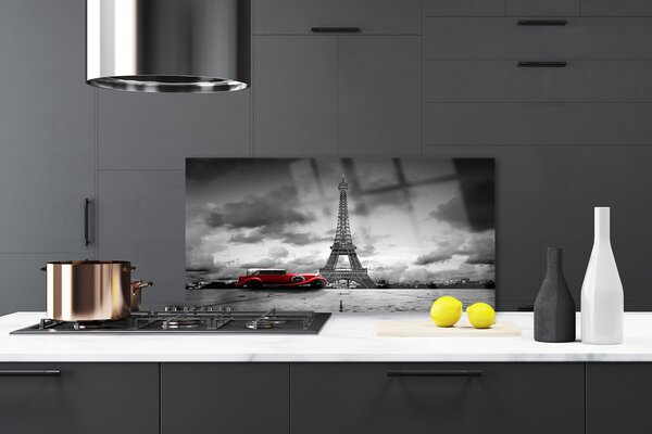 Panou sticla bucatarie Eiffelturm auto Paris Arhitectura Red Gray