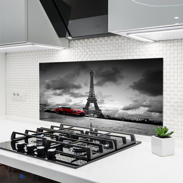 Panou sticla bucatarie Eiffelturm auto Paris Arhitectura Red Gray