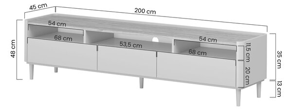 Comodă TV pe picioare Elivo 200 cm - eucalipt / stejar baltic dune