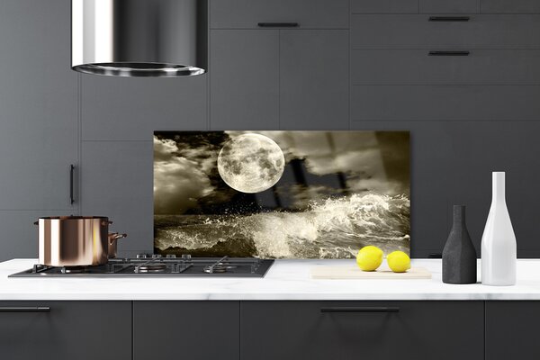 Panou sticla bucatarie Noapte Moon Peisaj Gri Negru