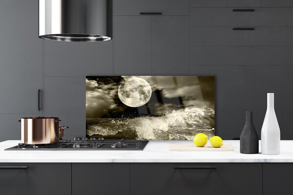 Panou sticla bucatarie Noapte Moon Peisaj Gri Negru