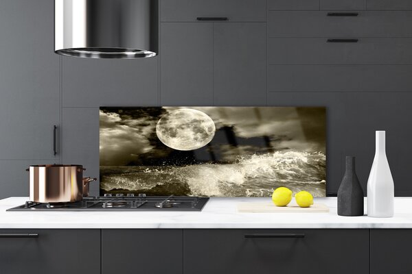 Panou sticla bucatarie Noapte Moon Peisaj Gri Negru
