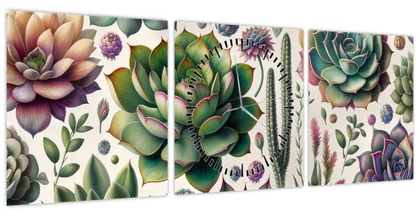 Tablou - Plante suculente (cu ceas) (90x30 cm)