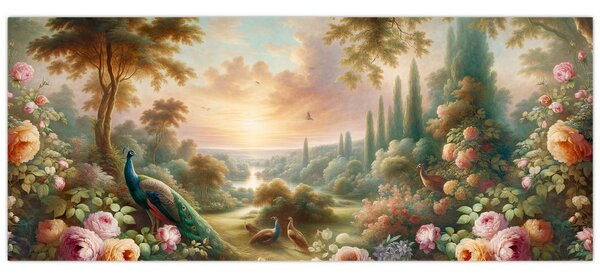 Tablou - Păuni în grădină (120x50 cm)