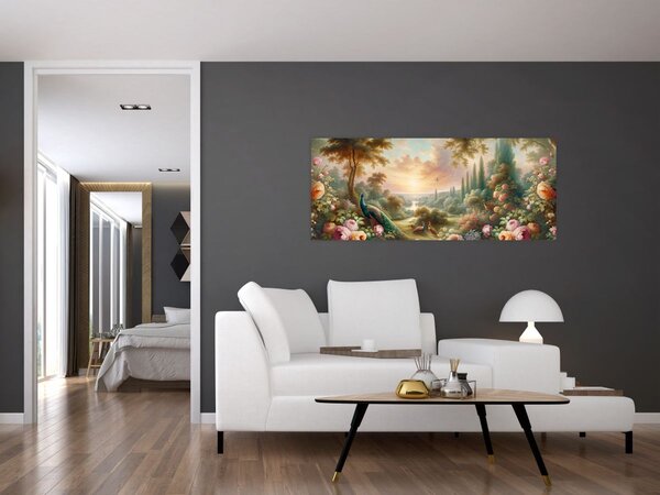 Tablou - Păuni în grădină (120x50 cm)