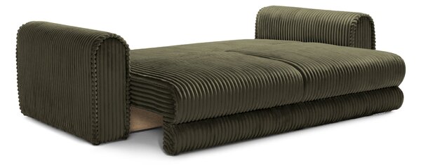 Canapea Extensibilă 3 locuri FELLINI, cu ladă depozitare, 243x108x90 cm, Verde-Olive-Tilia