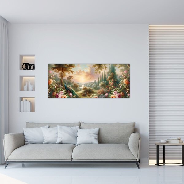 Tablou - Păuni în grădină (120x50 cm)
