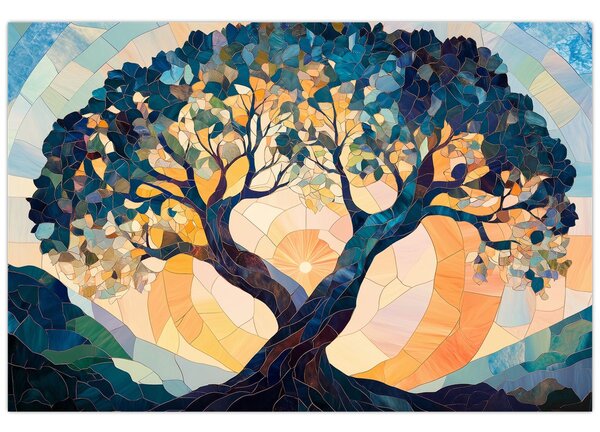Tablou – Mozaic – soare și arbore II. (90x60 cm)