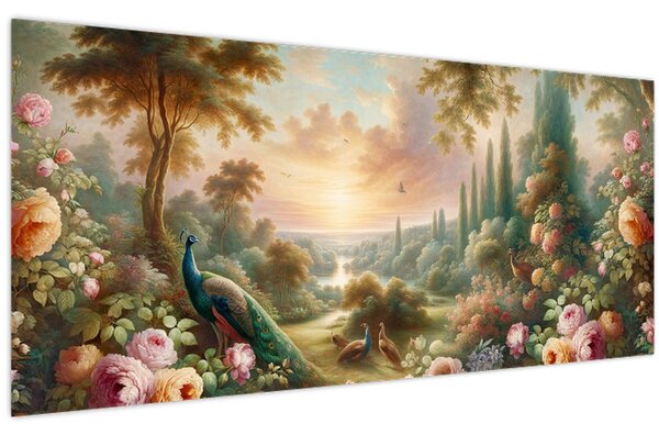 Tablou - Păuni în grădină (120x50 cm)