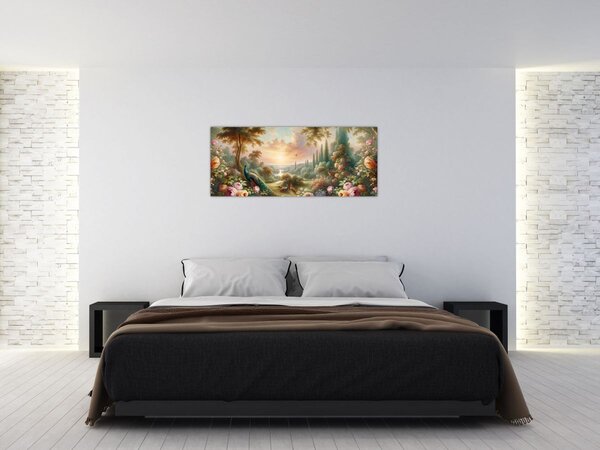 Tablou - Păuni în grădină (120x50 cm)