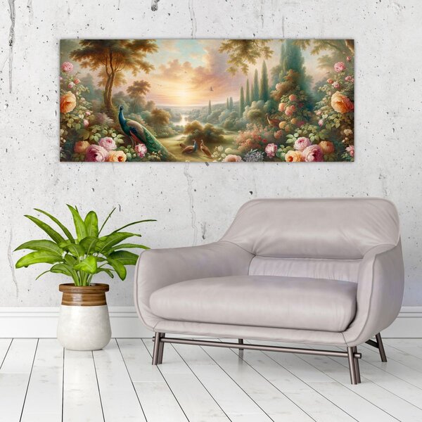 Tablou - Păuni în grădină (120x50 cm)