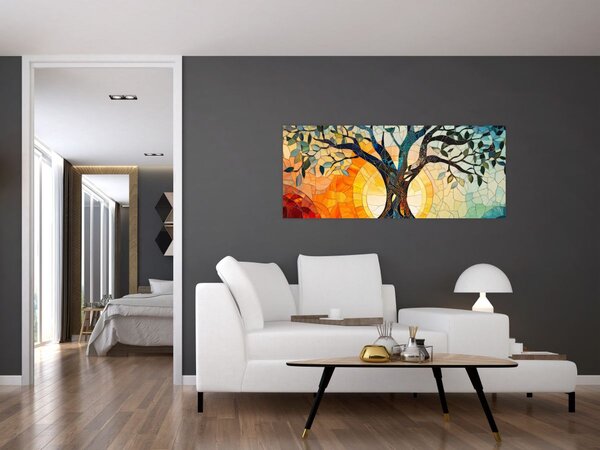 Tablou – Mozaic – soare și arbore I. (120x50 cm)