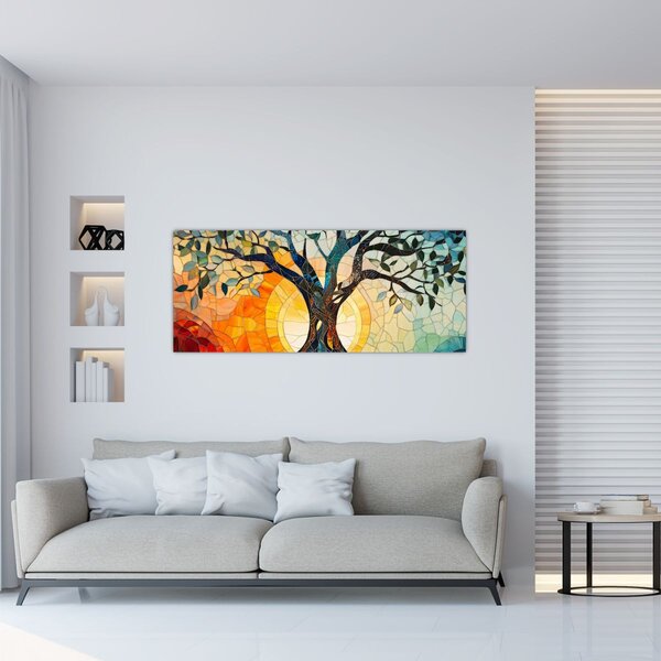 Tablou – Mozaic – soare și arbore I. (120x50 cm)
