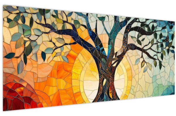 Tablou – Mozaic – soare și arbore I. (120x50 cm)