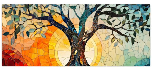 Tablou – Mozaic – soare și arbore I. (120x50 cm)