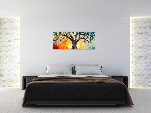 Tablou – Mozaic – soare și arbore I. (120x50 cm)
