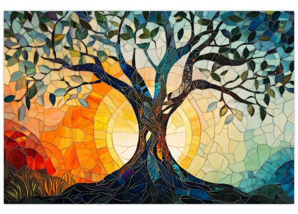 Tablou – Mozaic – soare și arbore I. (90x60 cm)