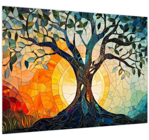 Tablou – Mozaic – soare și arbore I. (70x50 cm)