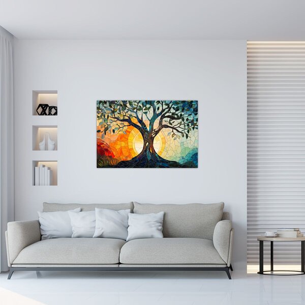 Tablou – Mozaic – soare și arbore I. (90x60 cm)