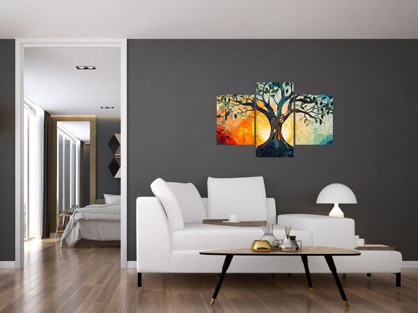 Tablou – Mozaic – soare și arbore I. (90x60 cm)