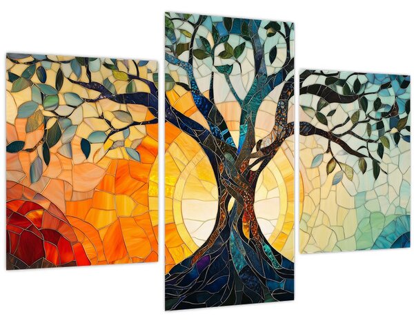 Tablou – Mozaic – soare și arbore I. (90x60 cm)