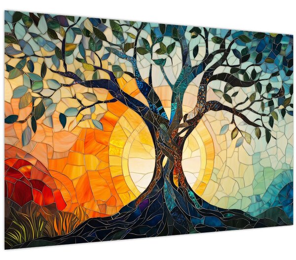 Tablou – Mozaic – soare și arbore I. (90x60 cm)