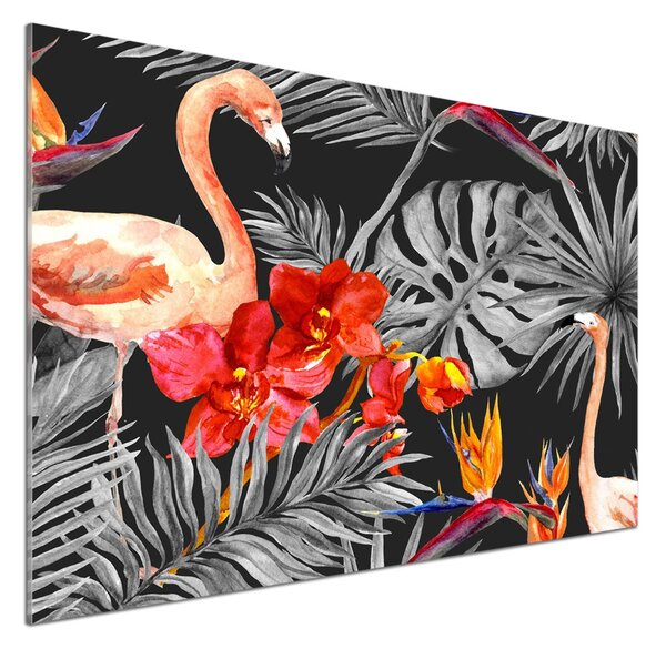 Sticlă pentru bucătărie Flamingos și flori