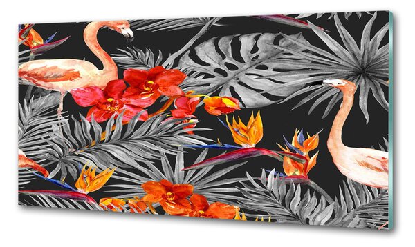 Sticlă pentru bucătărie Flamingos și flori