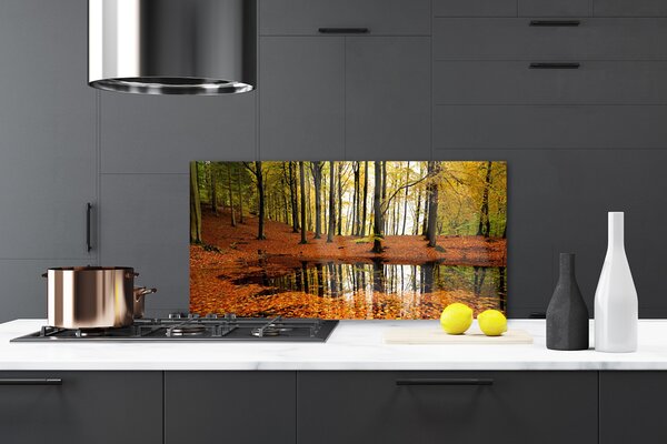 Panou sticla bucatarie Natural Pădurea Verde Portocaliu Maro