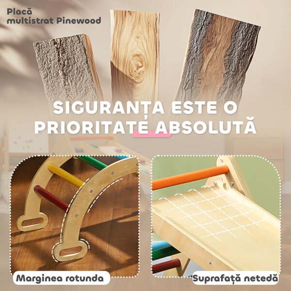 AIYAPLAY Set de Cățărat pentru Copii 5 în 1 cu Triunghi, Arcadă și Rampă, Perfect pentru Copii, 178x64,5x63 cm, Multicolor | Aosom Romania