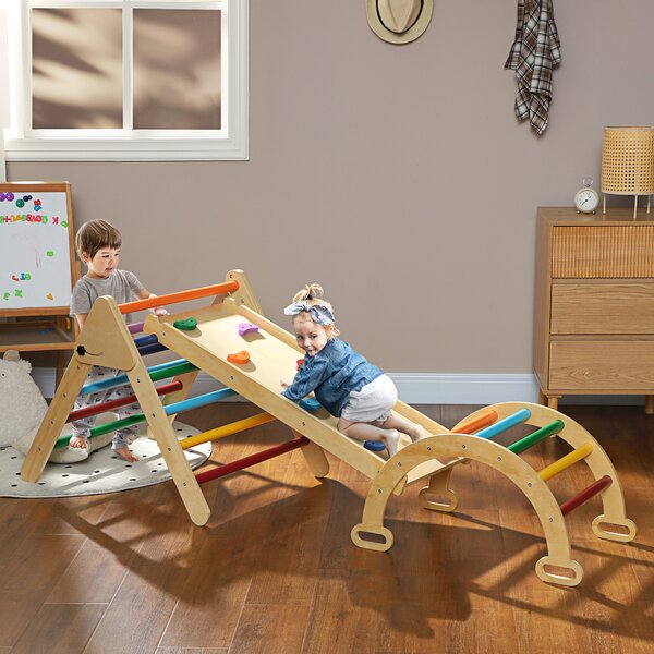 AIYAPLAY Set de Cățărat pentru Copii 5 în 1 cu Triunghi, Arcadă și Rampă, Perfect pentru Copii, 178x64,5x63 cm, Multicolor | Aosom Romania