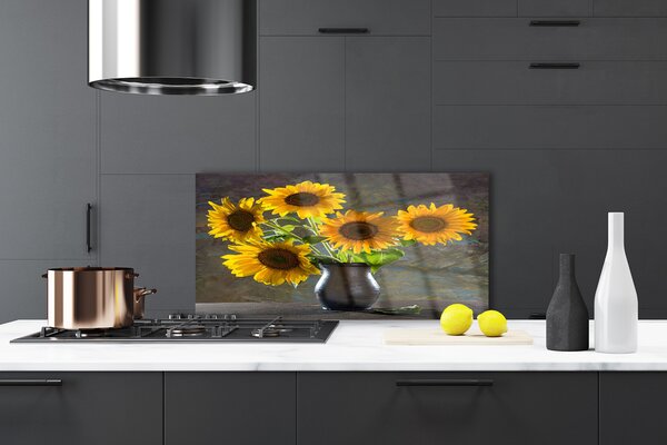 Panou sticla bucatarie Floarea-soarelui de flori Vaze Floral Galben Gri