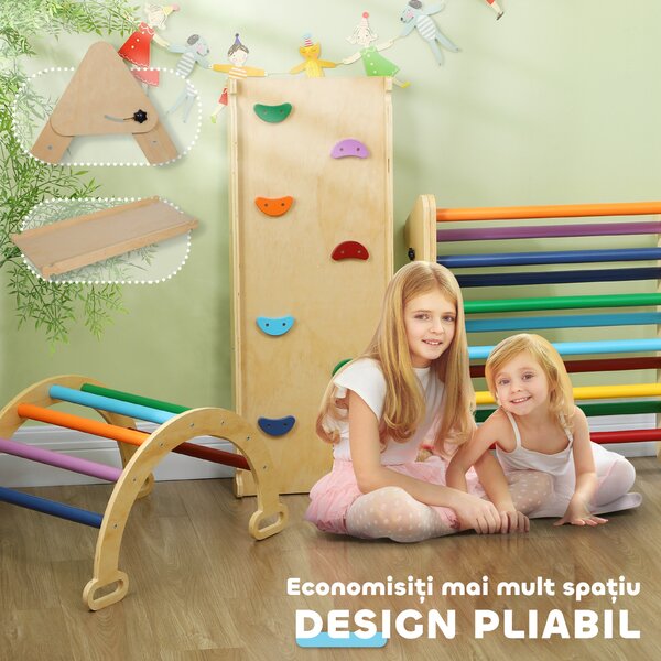 AIYAPLAY Set de Cățărat pentru Copii 5 în 1 cu Triunghi, Arcadă și Rampă, Perfect pentru Copii, 178x64,5x63 cm, Multicolor | Aosom Romania
