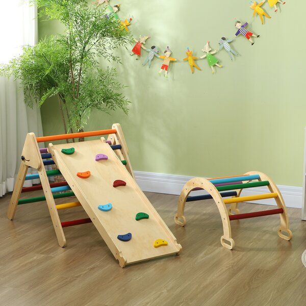 AIYAPLAY Set de Cățărat pentru Copii 5 în 1 cu Triunghi, Arcadă și Rampă, Perfect pentru Copii, 178x64,5x63 cm, Multicolor | Aosom Romania