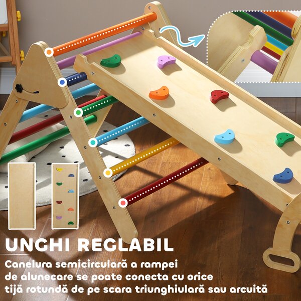 AIYAPLAY Set de Cățărat pentru Copii 5 în 1 cu Triunghi, Arcadă și Rampă, Perfect pentru Copii, 178x64,5x63 cm, Multicolor | Aosom Romania