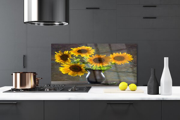 Panou sticla bucatarie Floarea-soarelui de flori Vaze Floral Galben Gri